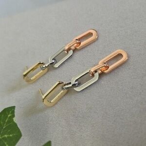 Tricolor Gold Paperclip Chain Link Drop Dangle Earringd